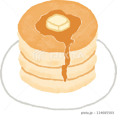 バターとハチミツがかかった3段のホットケーキイラスト バターとハチミツがかかった3段のホットケーキイラスト 114085503