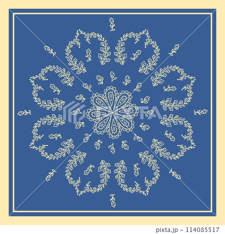 Scarf or bandana design with paisley mandala pattern and floral elements Scarf or bandana design with paisley mandala pattern and floral elements 114085517