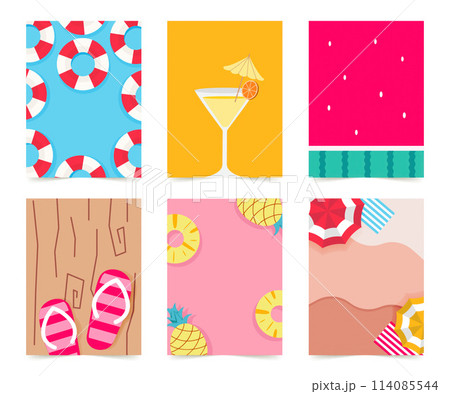 Vertical social media summer stories geometric design templates with copy space for text. Summer backgrounds for banner, greeting card, summer beach poster and advertising - summer fun concept 114085544