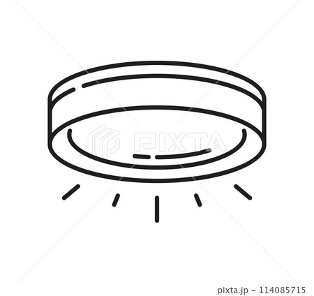 Ceiling lamp line icon, home lighting and light fixture in outline vector. Spotlight lamp or wall sconce lantern, interior design and house illumination equipment, line pictogram of ceiling LED lamp 114085715