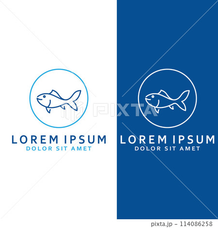 Fish logo, fishinghook, fish oil and seafood restaurant icon. With vector icon concept design illustration template Fish logo, fishinghook, fish oil and seafood restaurant icon. With vector icon concept design illustration template 114086258