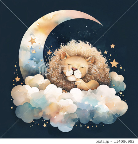 雲の上で眠るライオン 114086982