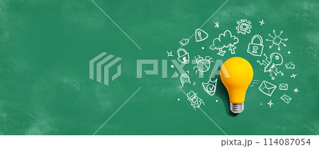 Cyber Security theme drawing with a light bulb 114087054