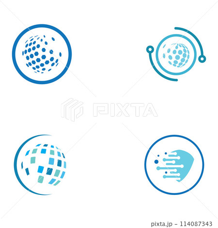 Modern digital tech world logo, global or tech planet, and digital tech protection. Logo with concept vector illustration template. 114087343