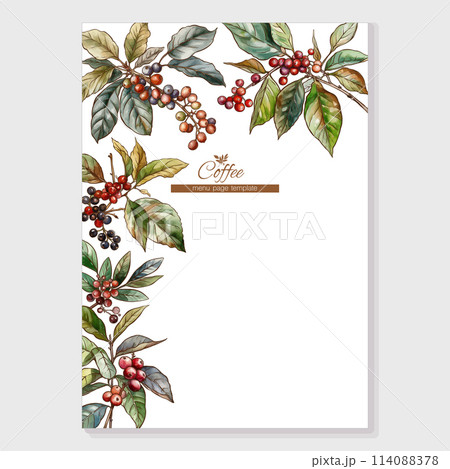 Green tea branch and Coffee tree branch with leaves and berries 114088378