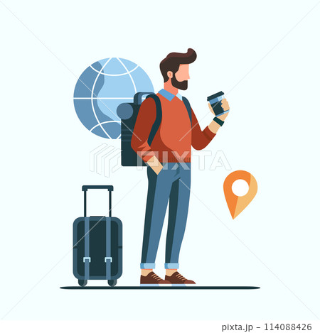 man with backpack travel. holiday vacation. flat design isolated Vector illustration 114088426