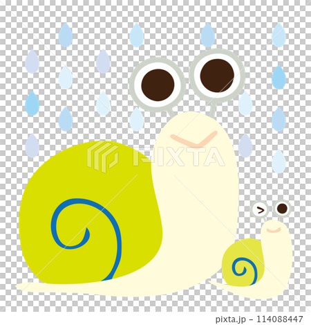 雨の中お散歩をするかたつむりの親子のベクターイラスト 114088447