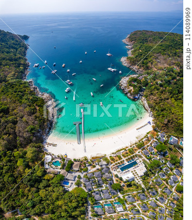 Aerial view of Siam bay in koh Racha Yai also known as Raya Island in Phuket, Thailand 114089969
