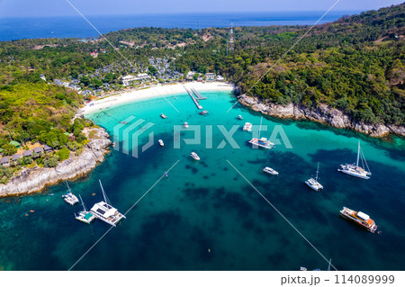 Aerial view of Siam bay in koh Racha Yai also known as Raya Island in Phuket, Thailand 114089999