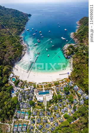 Aerial view of Siam bay in koh Racha Yai also known as Raya Island in Phuket, Thailand Aerial view of Siam bay in koh Racha Yai also known as Raya Island in Phuket, Thailand 114090011