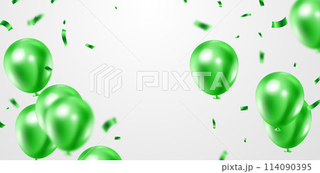 Celebratory background with beautifully arranged green balloons. Vector 3D illustration design 114090395