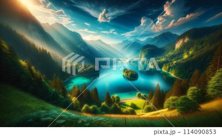 朝日に照らされる幻想的な風景 朝日に照らされる幻想的な風景 114090853