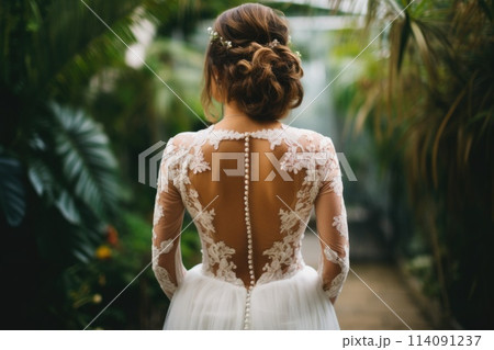 beautiful bride in white wedding dress 114091237