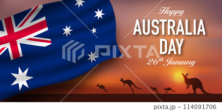 Australian Flag Banner with Happy Australia Day Text 114091706
