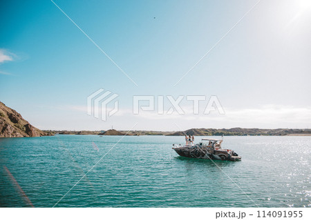 yacht in the blue sea sails in the summer on a clear day 114091955