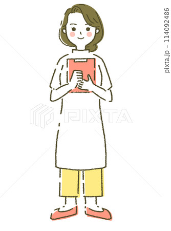 看護師 医療従事者イラスト素材 女性 カルテを持っている人 看護師 医療従事者イラスト素材 女性 カルテを持っている人 114092486