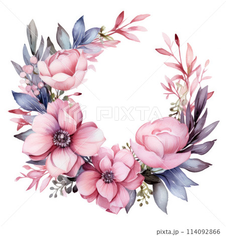 Delicate floral wreath watercolor illustration 114092866