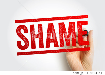 Shame is an unpleasant self-conscious emotion often associated with negative self-evaluation, text stamp concept background 114094141