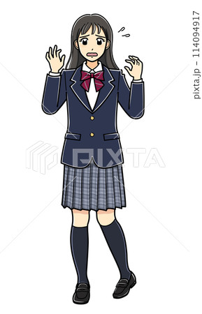 焦っている様子のブレザーの女子高生 114094917