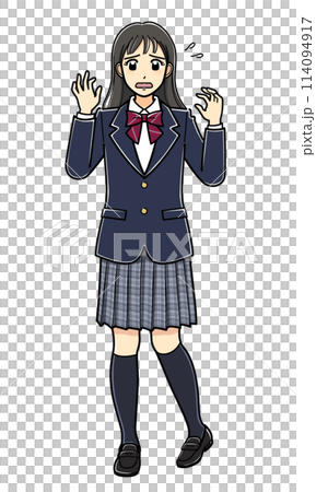 焦っている様子のブレザーの女子高生 114094917
