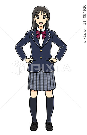 仁王立ちするブレザーの女子高生 114094920