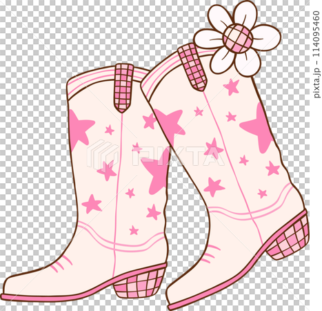Pink Disco Cowgirl boots Retro Girly Cowboy Doodle Drawing Pink Disco Cowgirl boots Retro Girly Cowboy Doodle Drawing 114095460