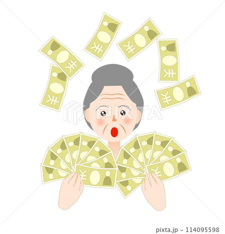 大金を手に持つおばあさん 大金を手に持つおばあさん 114095598