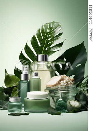 Natural skincare cosmetics bottles background 114095811