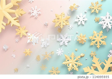 Multicolor snowflakes on candy pastel background 114095935