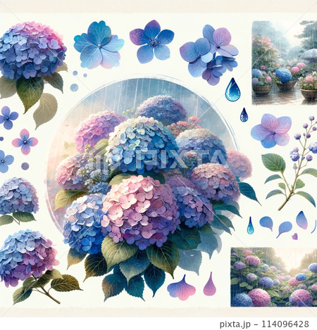 ワンピなど最旬ア！ 紫陽花の水彩画 シルバーフレーム付き 絵画