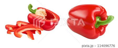 slices of red sweet bell pepper isolated on white background 114096776