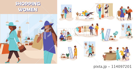 Women shopping icons in flat design Women shopping icons in flat design 114097201