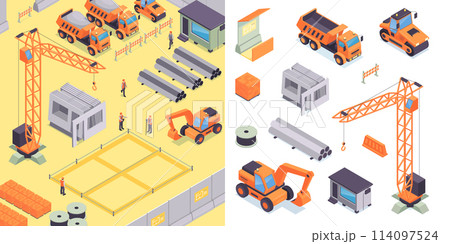 Construction illustration and icons in isometric view Construction illustration and icons in isometric view 114097524