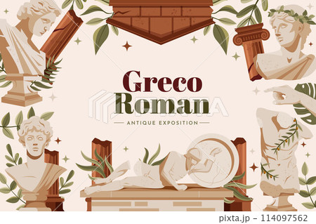 Hand drawn flat greco roman background with antique greek sculptures 114097562