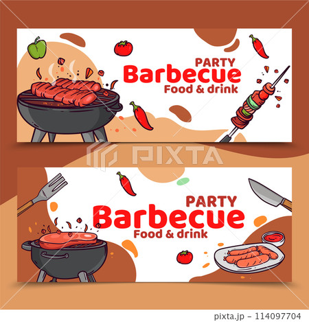 BBQ party banners in hand drawn design BBQ party banners in hand drawn design 114097704