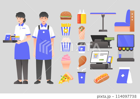 Fast food restaurant cartoon set 114097738
