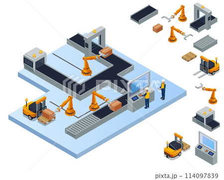 Smart industry illustrations and icons in isometric view Smart industry illustrations and icons in isometric view 114097839