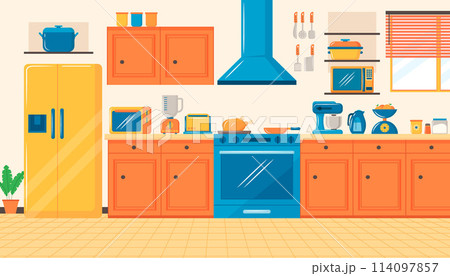 Hand Drawn flat cartoon Cooking elements composition 114097857