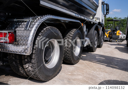 Back view of tipper truck 114098132