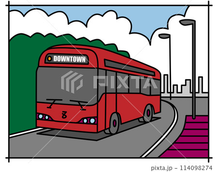 都市部から郊外に向けて走り出すバス 都市部から郊外に向けて走り出すバス 114098274