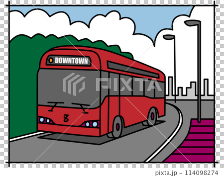 都市部から郊外に向けて走り出すバス 都市部から郊外に向けて走り出すバス 114098274