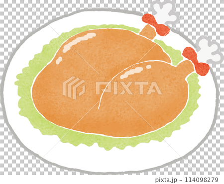手描き風の皿に盛ったローストチキンのイラスト 114098279