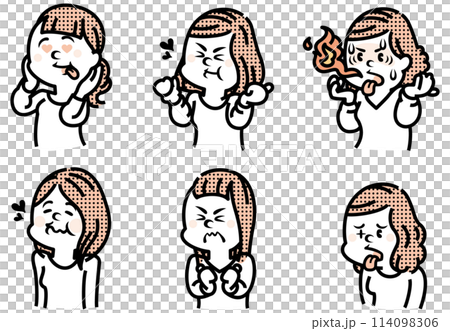 いろいろな味覚の女性の表情のイラスト いろいろな味覚の女性の表情のイラスト 114098306