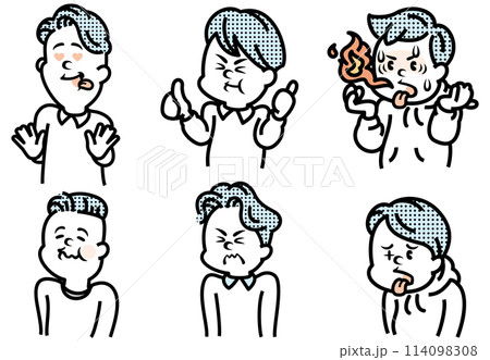 いろいろな味覚の男性の表情のイラスト いろいろな味覚の男性の表情のイラスト 114098308