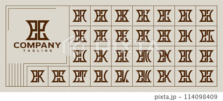 Set of vintage abstract lowercase letter E EE logo 114098409