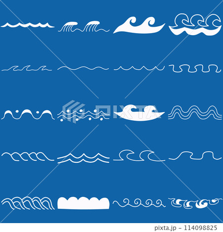海の波など、水の流れをイメージしたいろいろな形の素材セット 114098825