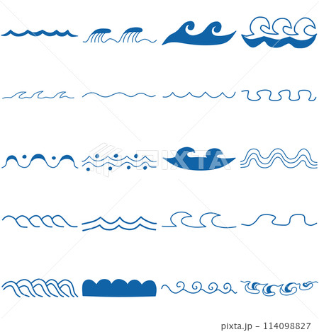 海の波など、水の流れをイメージしたいろいろな形の素材セット 114098827