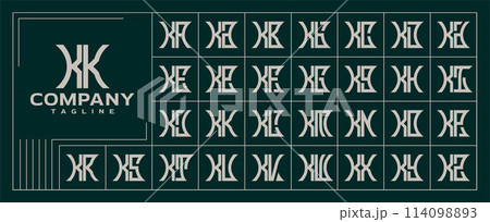Retro line abstract shape initial letter K KK logo set Retro line abstract shape initial letter K KK logo set 114098893