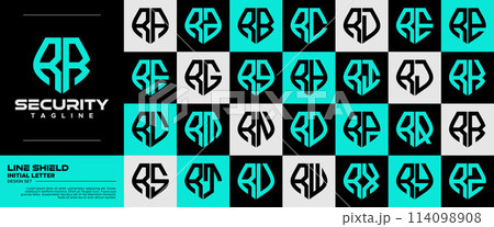 Line technology shield letter R RR logo badge bundle 114098908