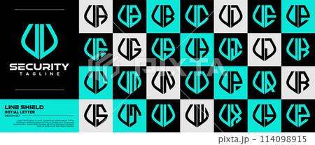 Line technology shield letter V VV logo badge bundle Line technology shield letter V VV logo badge bundle 114098915